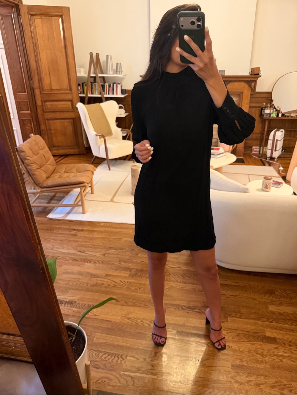 Massimo Dutti Black Long-Sleeve Mini Dress - Size 2US